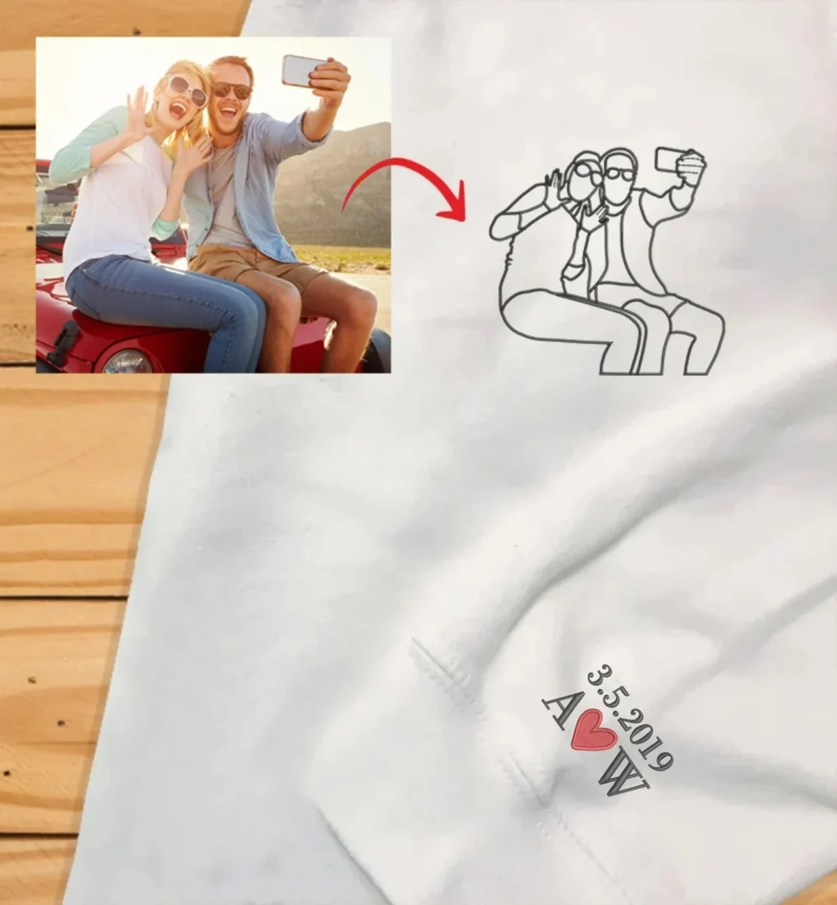 Personalised Photo Sketch Embroidered Sweatshirt for couples - Image 3