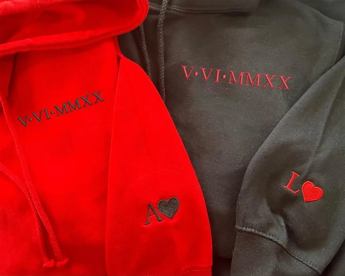 Roman Numeral Embroidered Matching Hoodie - Image 2