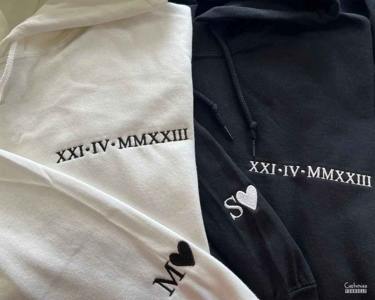 Roman Numeral Embroidered Matching Hoodie - Image 3