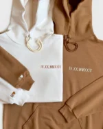 Roman Numeral Embroidered Matching Hoodie For Couples - Image 2