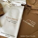 Roman Numeral Embroidered Matching Hoodie For Couples - Image 5