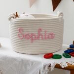 Personalized Embroidered Baby Basket, Baby Shower Gift