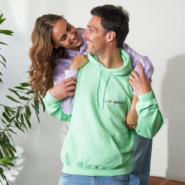 Embroidered Roman Numeral Matching Hoodie • Couple Gift