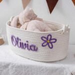 Personalized Embroidered Baby Basket, Baby Shower Gift - Image 3