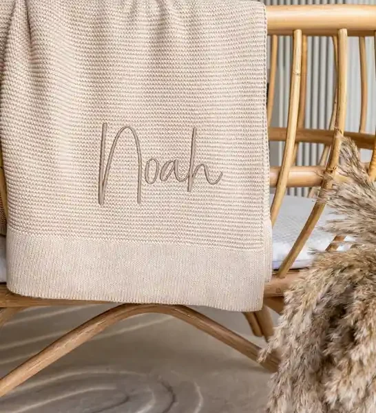 Personalized Baby Knit Blanket, Embroidered Baby Name Blanket