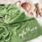 Embroidered Name Knit Baby Blanket, Custom Baby Name Blanket
